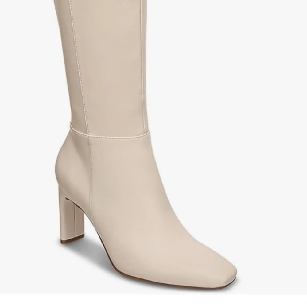 Alfani Womens Tristanne Faux Leather Tall Knee-High Boots Ivory 10M Bone Smooth